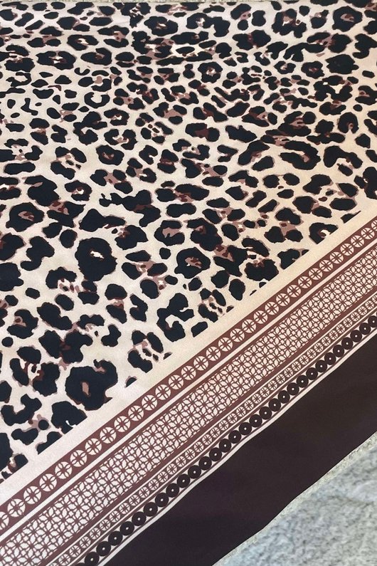 Leopard & Tile Border Triangle Silk Neckerchief Brown