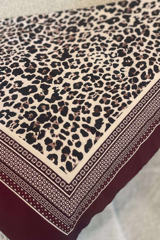 Leopard & Tile Border Triangle Silk Neckerchief Burgundy
