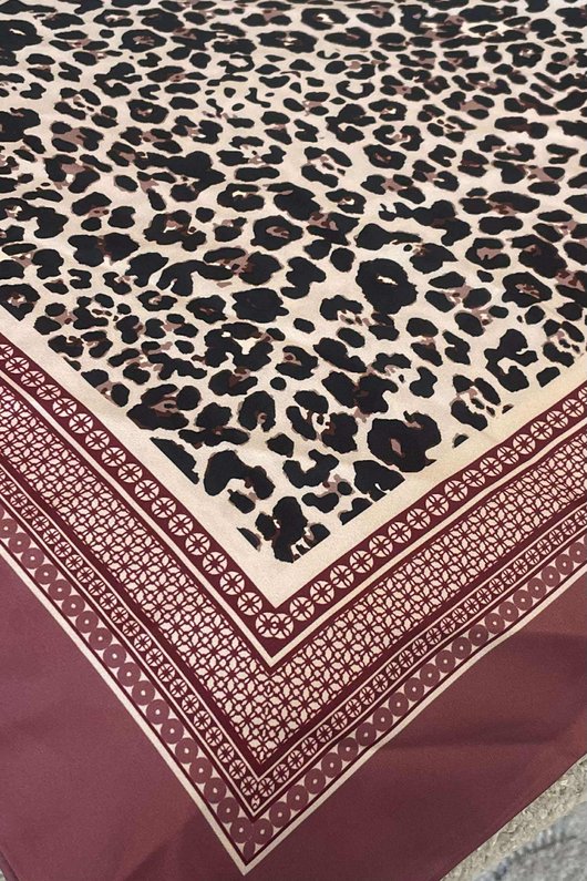Leopard & Tile Border Triangle Silk Neckerchief Deep Rose