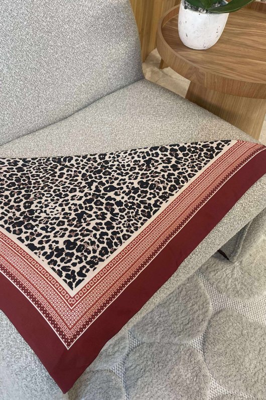 Leopard & Tile Border Triangle Silk Neckerchief Deep Rust