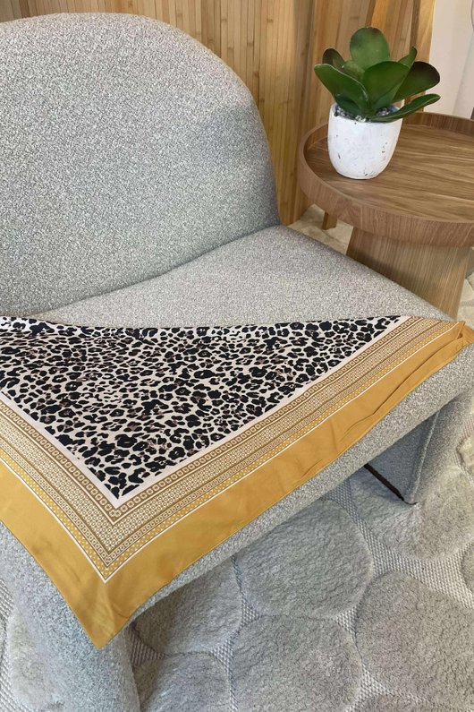 Leopard & Tile Border Triangle Silk Neckerchief Dijon