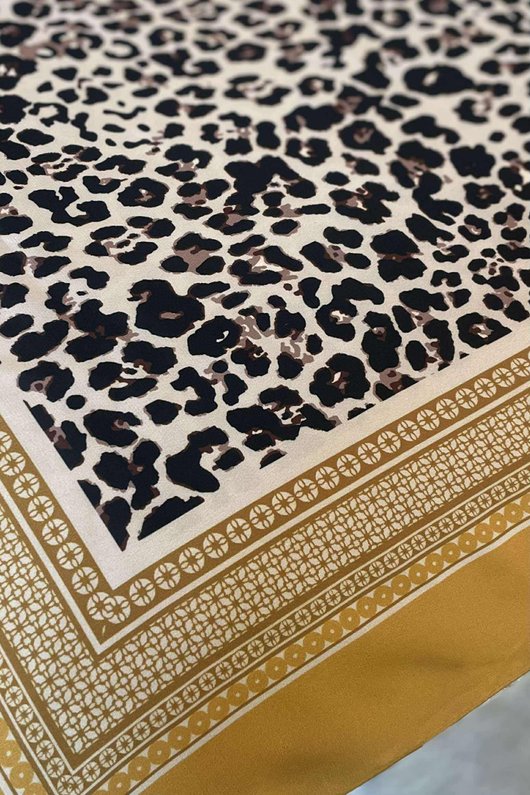 Leopard & Tile Border Triangle Silk Neckerchief Dijon