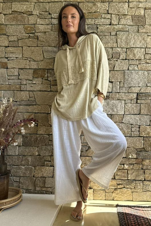 Lin & Lace Linen Blend Hoodie Washed Sandstone
