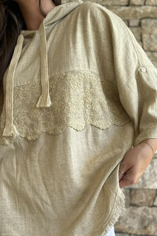 Lin & Lace Linen Blend Hoodie Washed Sandstone