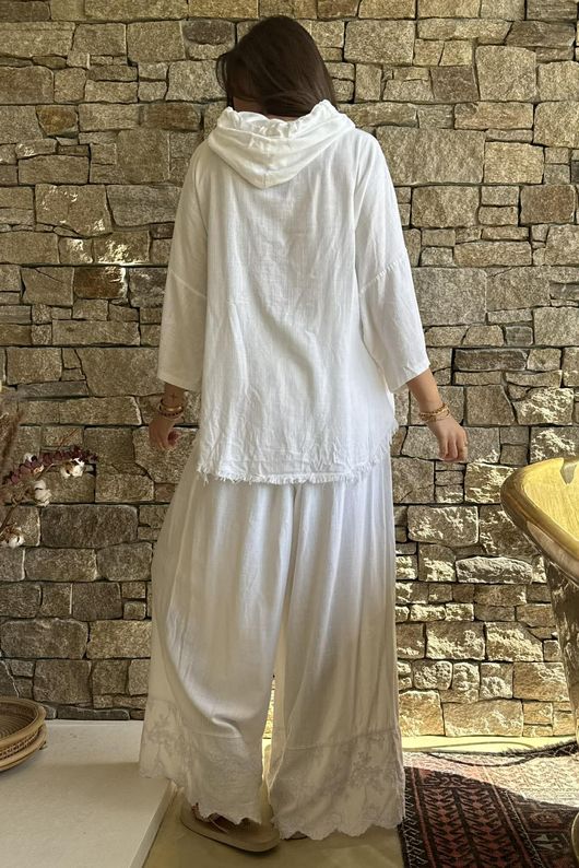 Lin & Lace Linen Blend Hoodie White