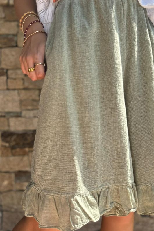 Lina Linen Blend Frill Short Washed Khaki