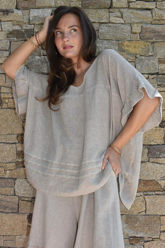Lina Linen Blend Smock Top Washed Mocha
