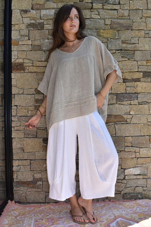 Lina Linen Blend Smock Top Washed Mocha
