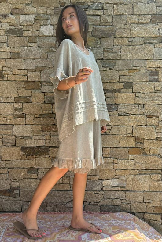 Lina Linen Blend Smock Top Washed Mocha