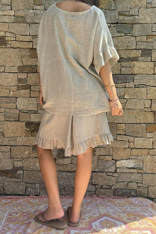 Lina Linen Blend Smock Top Washed Mocha