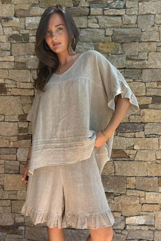 Lina Linen Blend Smock Top Washed Mocha