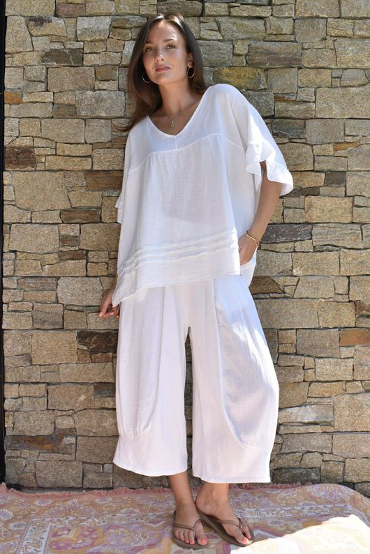 Lina Linen Blend Smock Top White