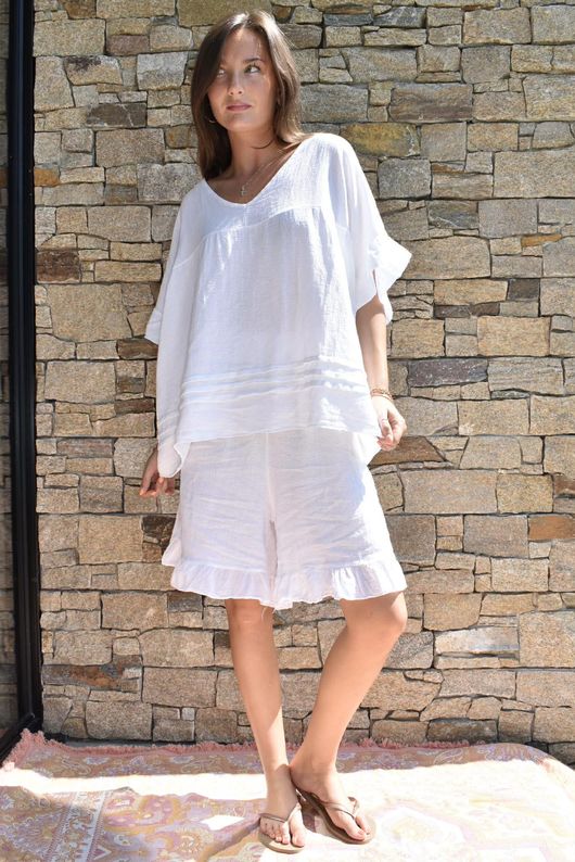 Lina Linen Blend Smock Top White
