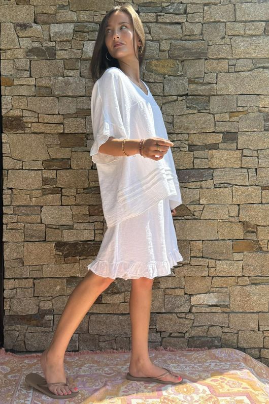 Lina Linen Blend Smock Top White