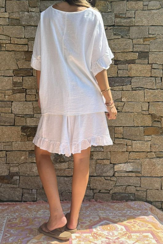 Lina Linen Blend Smock Top White