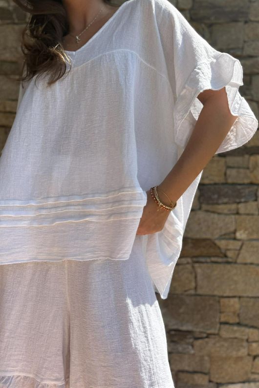 Lina Linen Blend Smock Top White