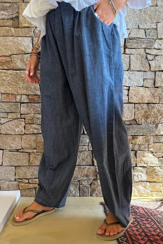 Lindin Linen Blend Button Barrel Pant Washed Navy