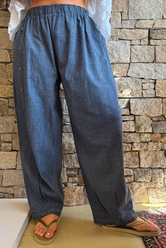Lindin Linen Blend Button Barrel Pant Washed Navy