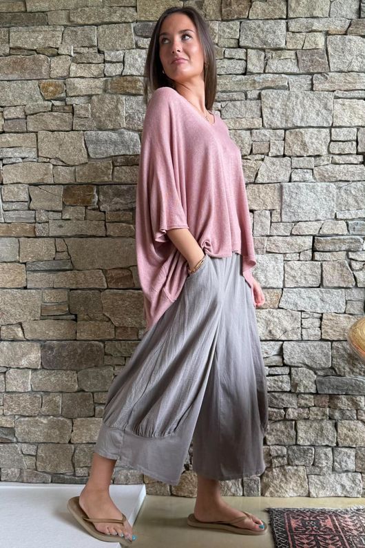 Linen Blend Slub Drape Knit Deep Rose