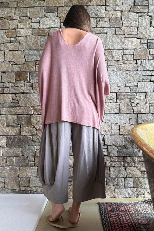 Linen Blend Slub Drape Knit Deep Rose