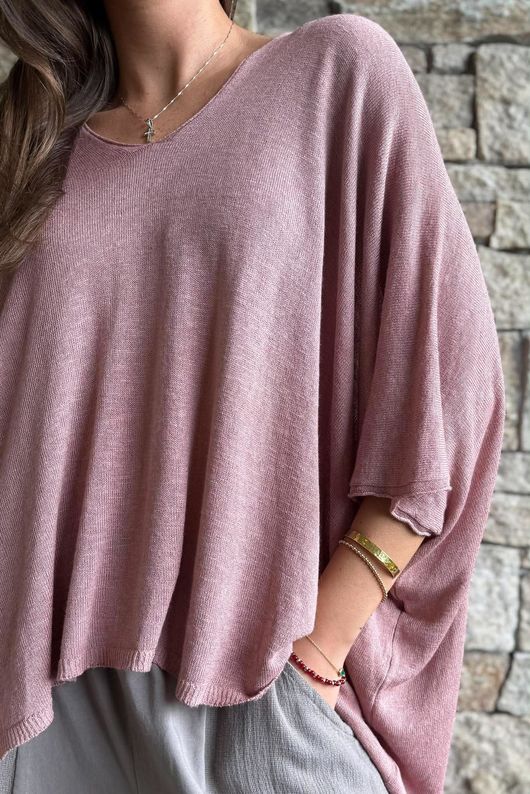 Linen Blend Slub Drape Knit Deep Rose