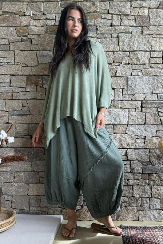Linen Blend Slub Drape Knit Khaki