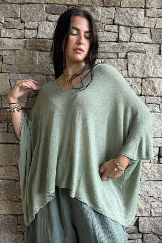 Linen Blend Slub Drape Knit Khaki