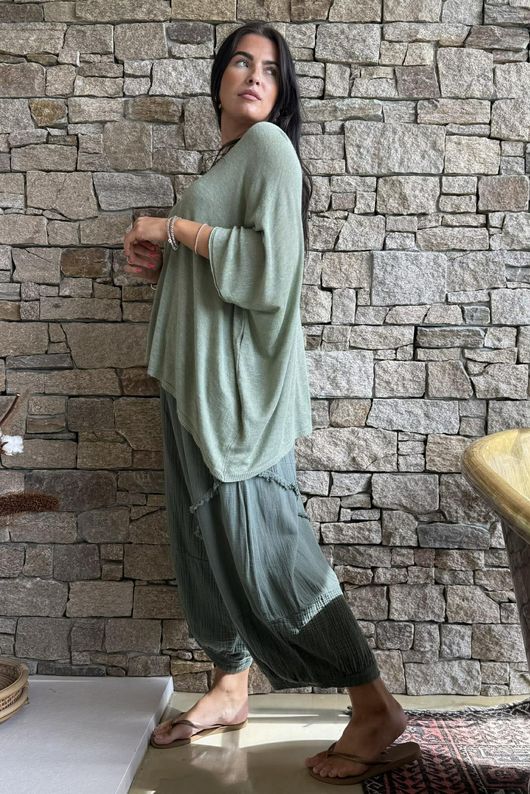 Linen Blend Slub Drape Knit Khaki