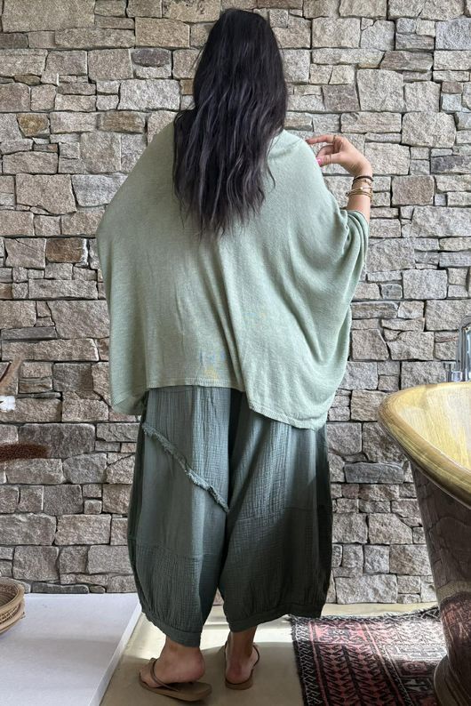 Linen Blend Slub Drape Knit Khaki