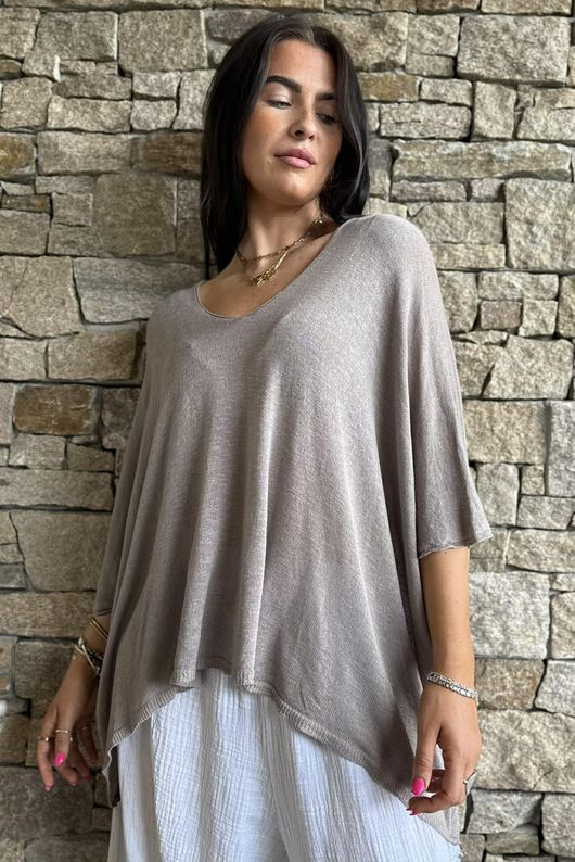 Linen Blend Slub Drape Knit Mocha