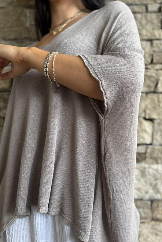 Linen Blend Slub Drape Knit Mocha