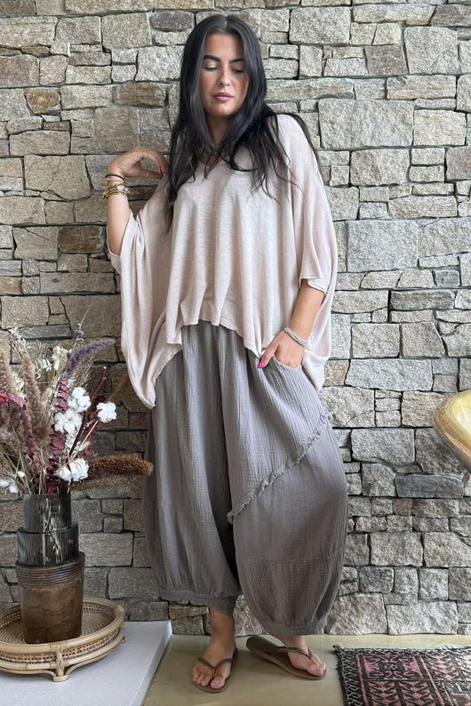 Linen Blend Slub Drape Knit Setting Plaster