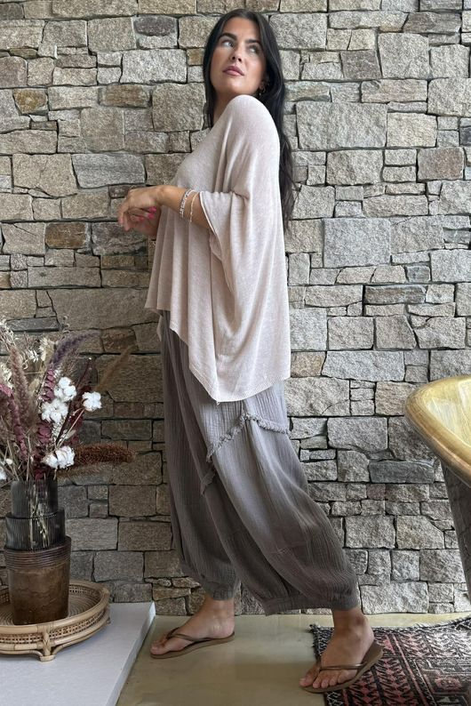 Linen Blend Slub Drape Knit Setting Plaster