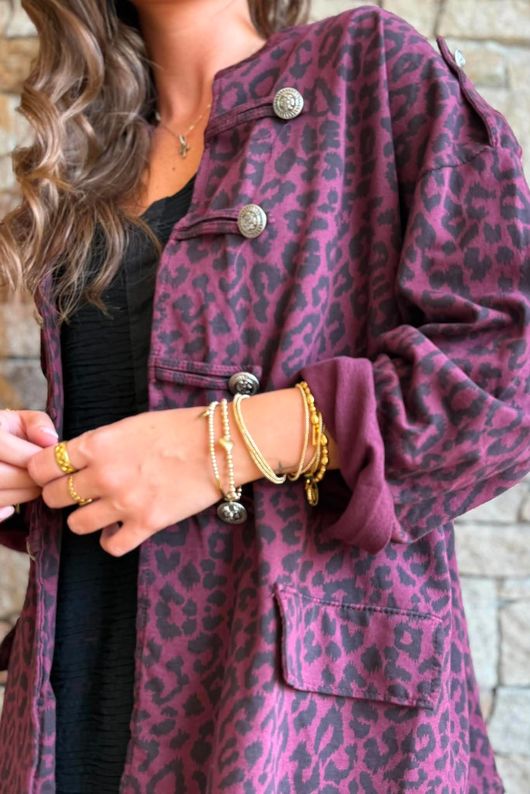 Lock Leopard Military Jacket Aubergine