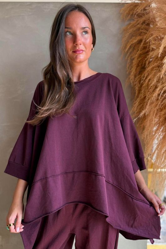 Lock Panel Dip Side Sweatshirt Aubergine