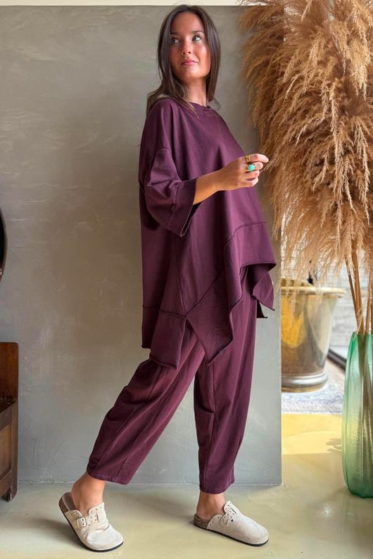Lock Panel Dip Side Sweatshirt Aubergine