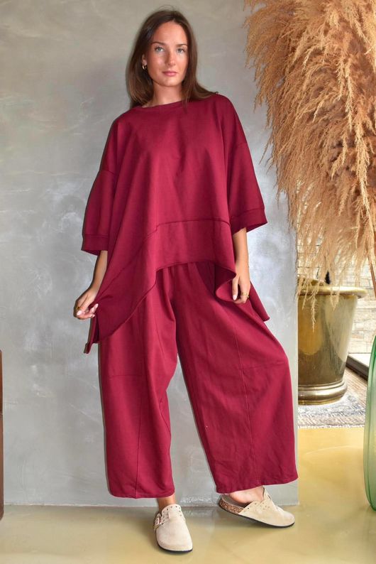 Lock Panel Dip Side Sweatshirt Burgundy