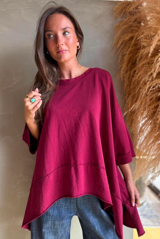 Lock Panel Dip Side Sweatshirt Burgundy