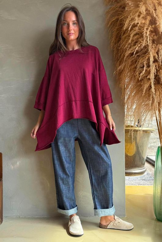 Lock Panel Dip Side Sweatshirt Burgundy