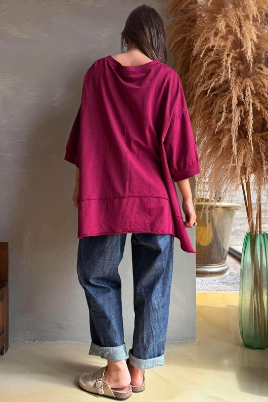 Lock Panel Dip Side Sweatshirt Burgundy