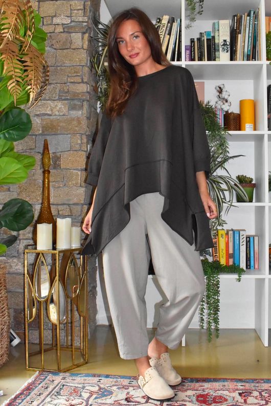 Lock Panel Dip Side Sweatshirt Coffee Bean