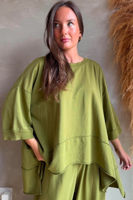 Lock Panel Dip Side Sweatshirt Olive