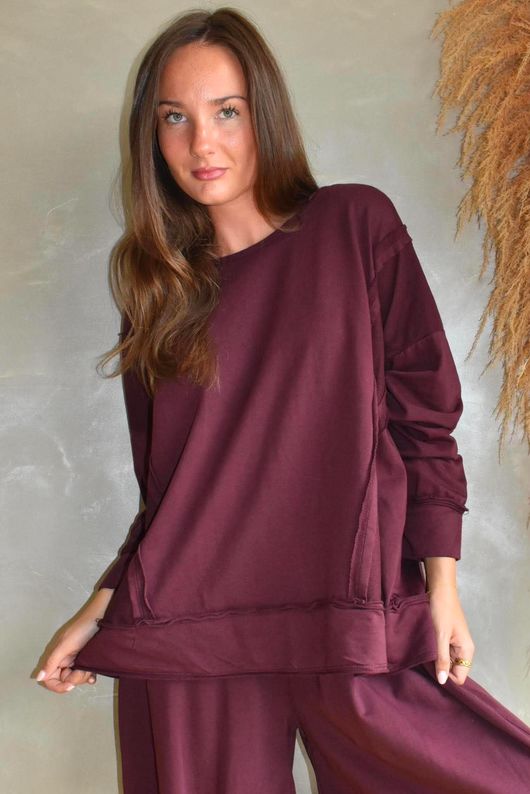 Lock Raw Seam Sweatshirt Aubergine 