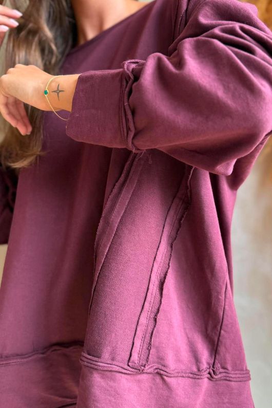 Lock Raw Seam Sweatshirt Aubergine