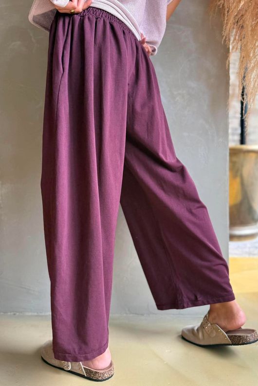 Lock Shirring Barrel Pant Aubergine