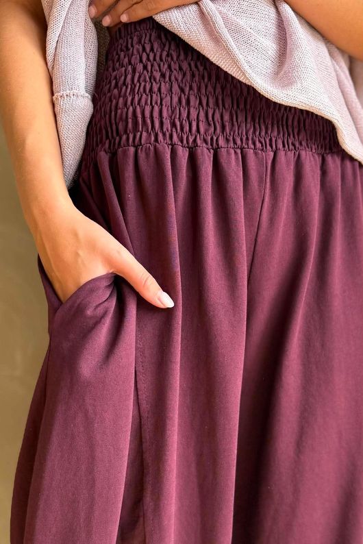 Lock Shirring Barrel Pant Aubergine