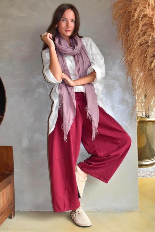 Lock Shirring Barrel Pant Burgundy