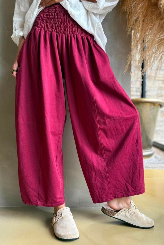 Lock Shirring Barrel Pant Burgundy