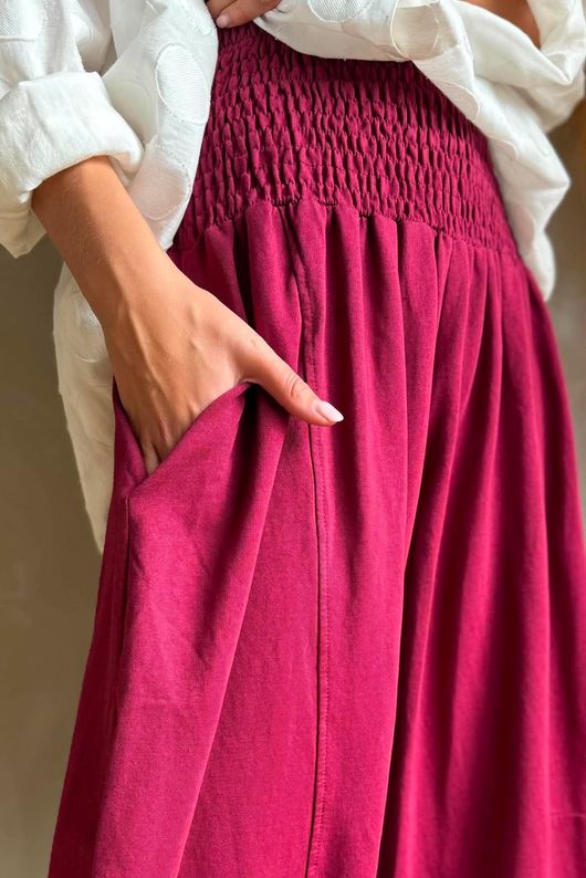 Lock Shirring Barrel Pant Burgundy