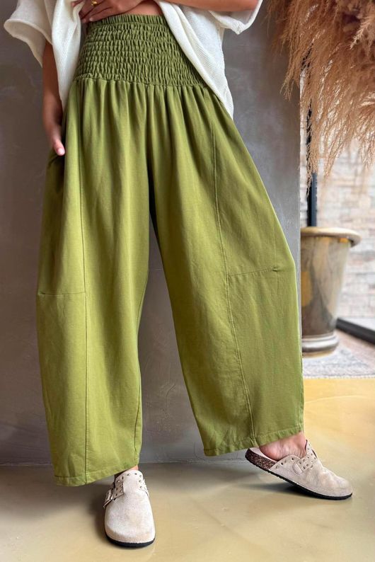 Lock Shirring Barrel Pant Olive